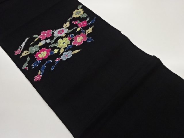 手織り紬花葉模様織出し名古屋帯